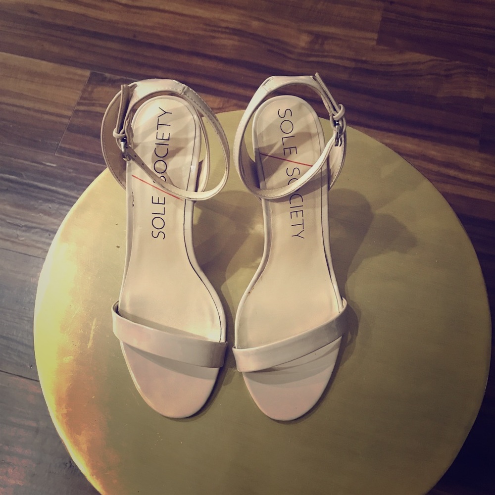 Nude skinny strap sole society heels
